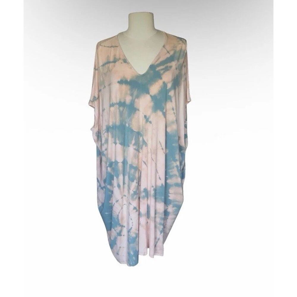 Oversized Tie Dye Tunic Dress Boho Beach Coverup Flowy Relaxed One Size